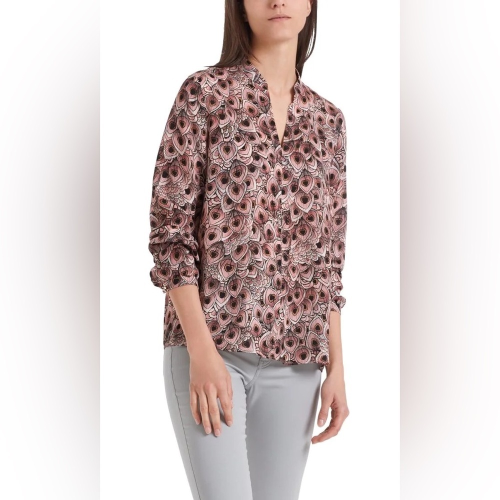 MARC CAIN V neck pull over blouse Elegant Pink Patterned Women's Top